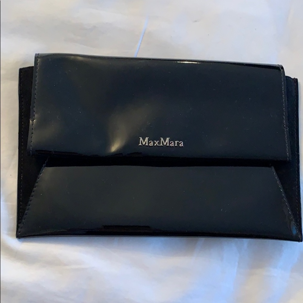 Max Mara black clutch patent and suede